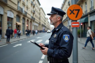 Agent de police en uniforme dans une ville française