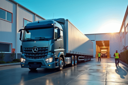 Camion 12 tonnes dans un entrepôt moderne avec ouvriers