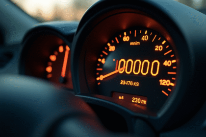 Compteur digital d'une voiture diesel affichant 100000 km