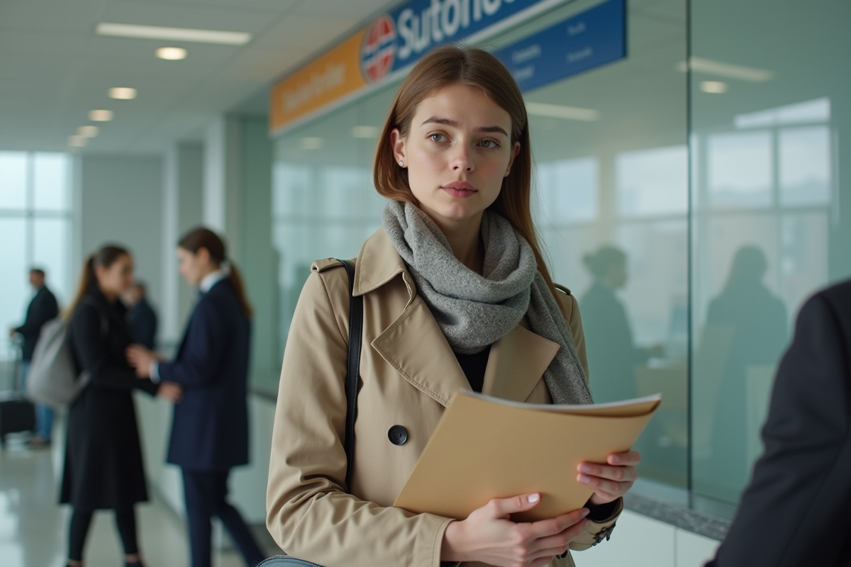 Jeune femme dans un bureau administratif avec document