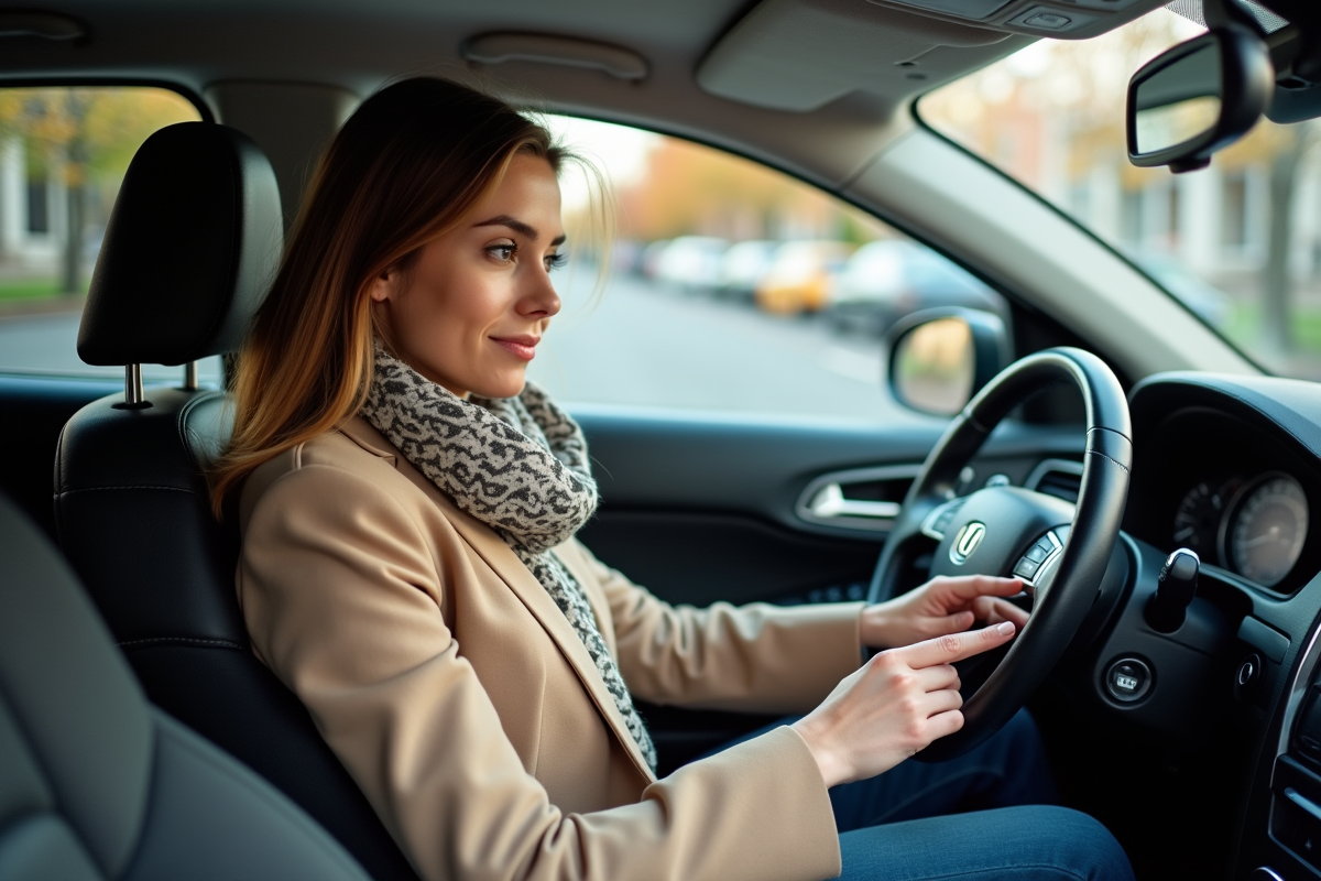 Jeune femme utilisant un système interlock dans sa voiture