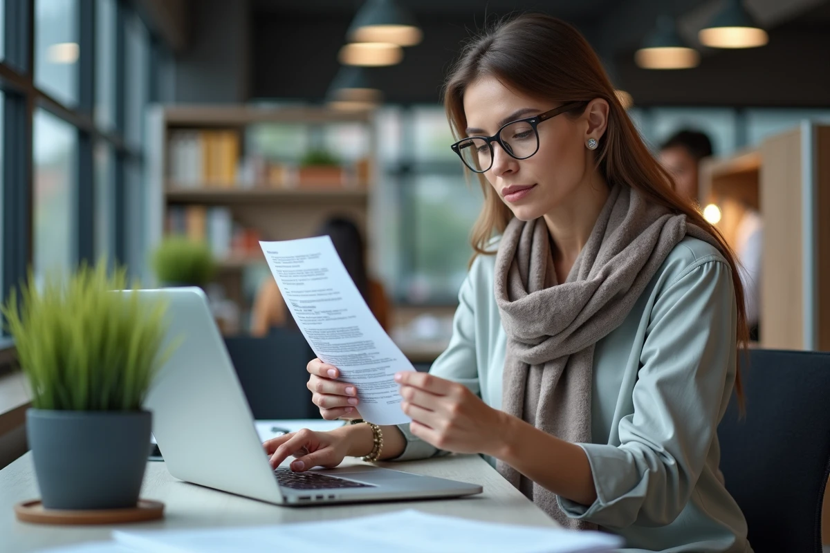 Femme compare deux permis de conduire au bureau