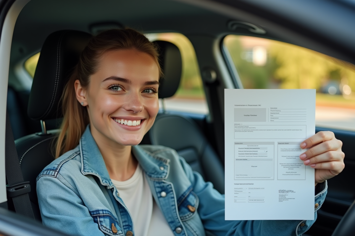 Jeune femme souriante tenant son certificat d