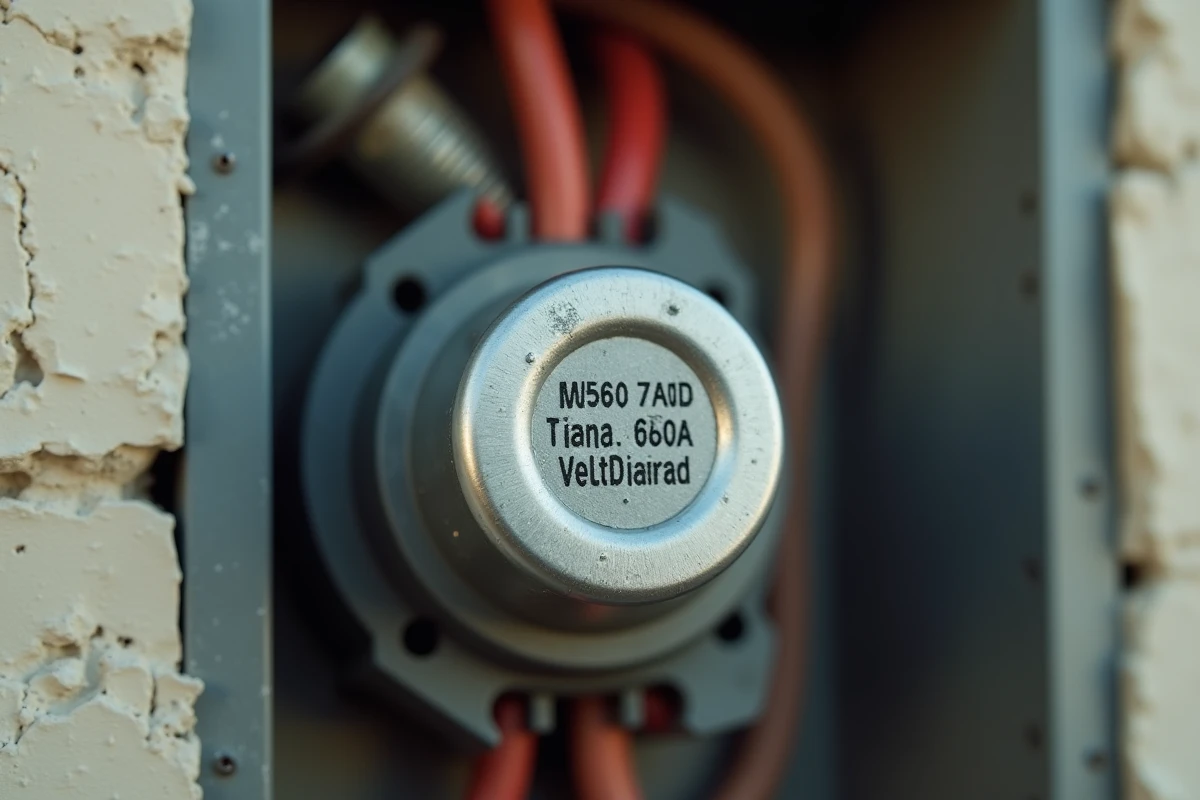 Gros plan sur un condensateur de démarrage connecté aux bornes d'un moteur électrique monophasé