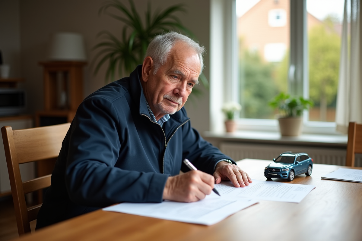 Homme âgé remplissant contrat d