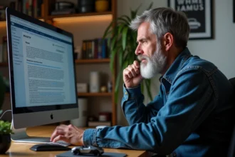Homme d'âge moyen tapant sur un ordinateur dans un bureau