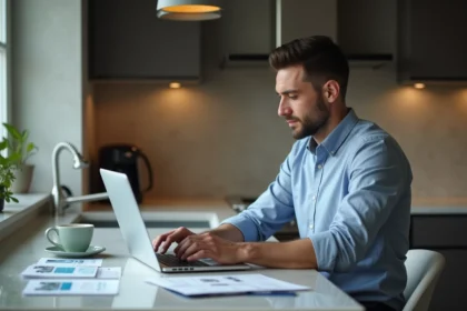 Homme d'affaires compare voitures sur son ordinateur