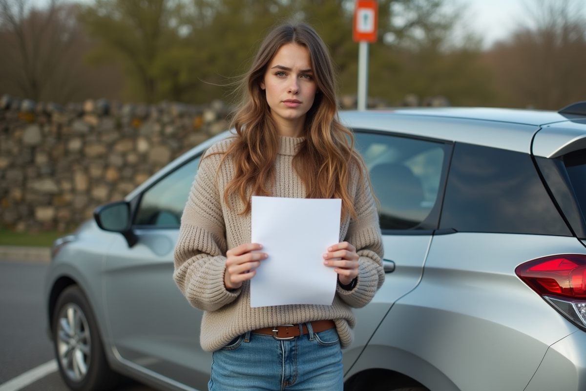 Jeune femme avec documents près d