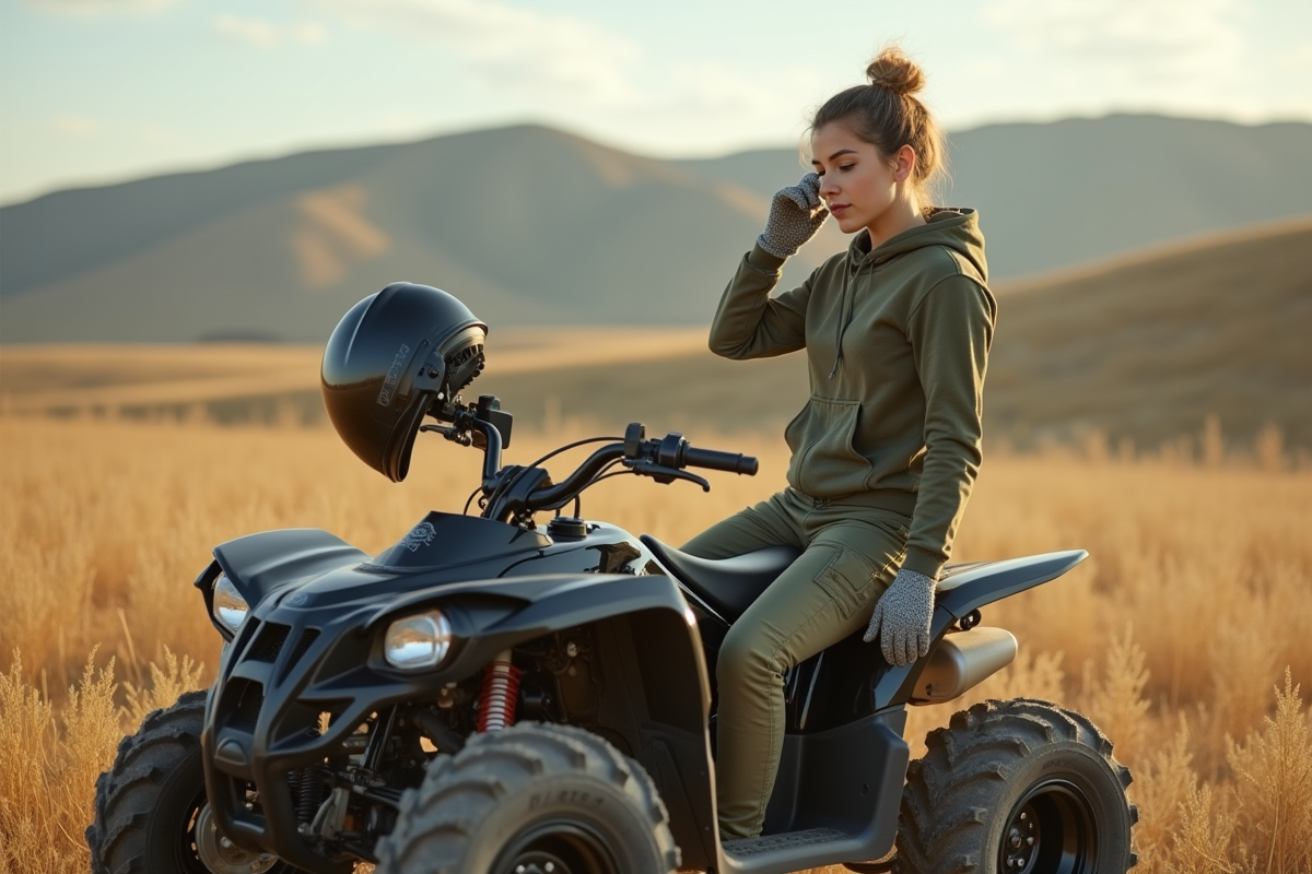 Jeune femme ajustant son casque près d