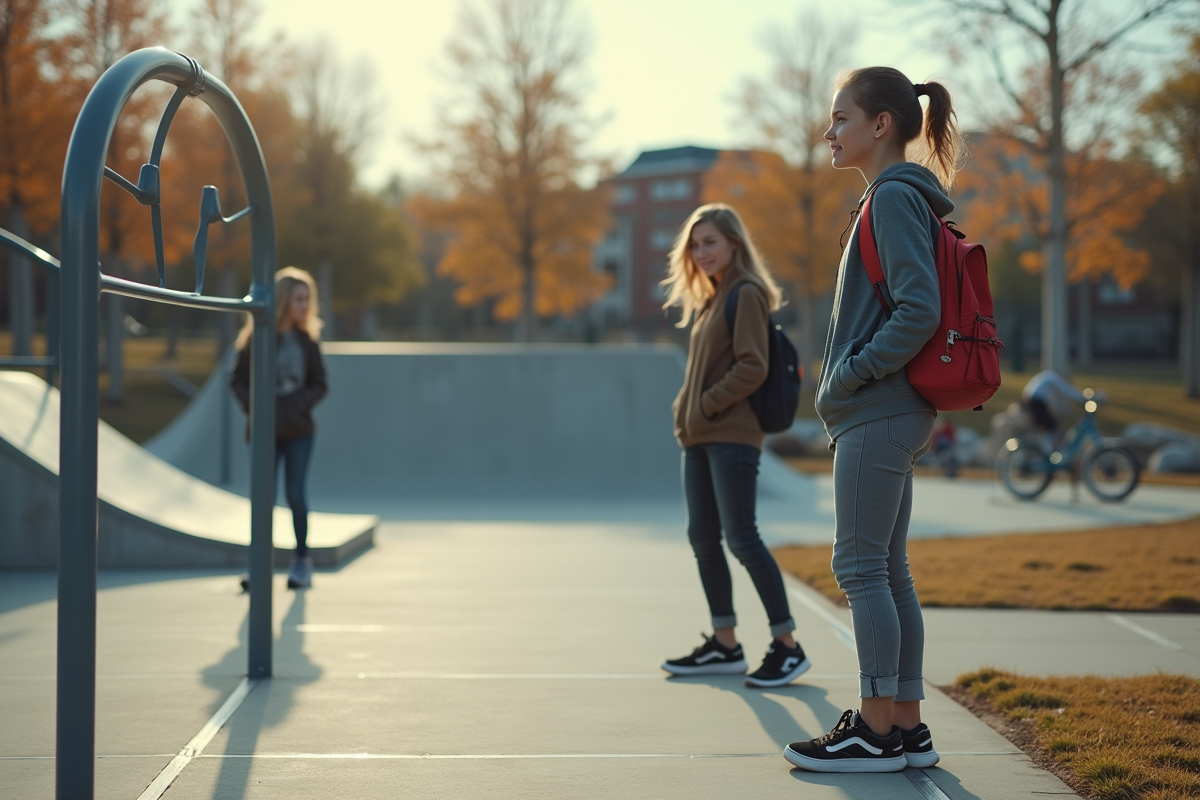 Jeune fille discutant avec ses amis au bord d