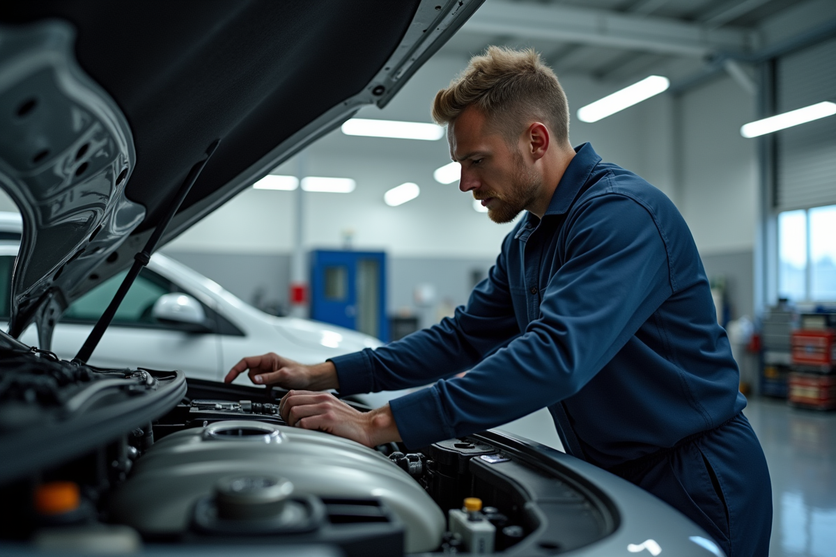 Mécanicien inspectant le moteur d