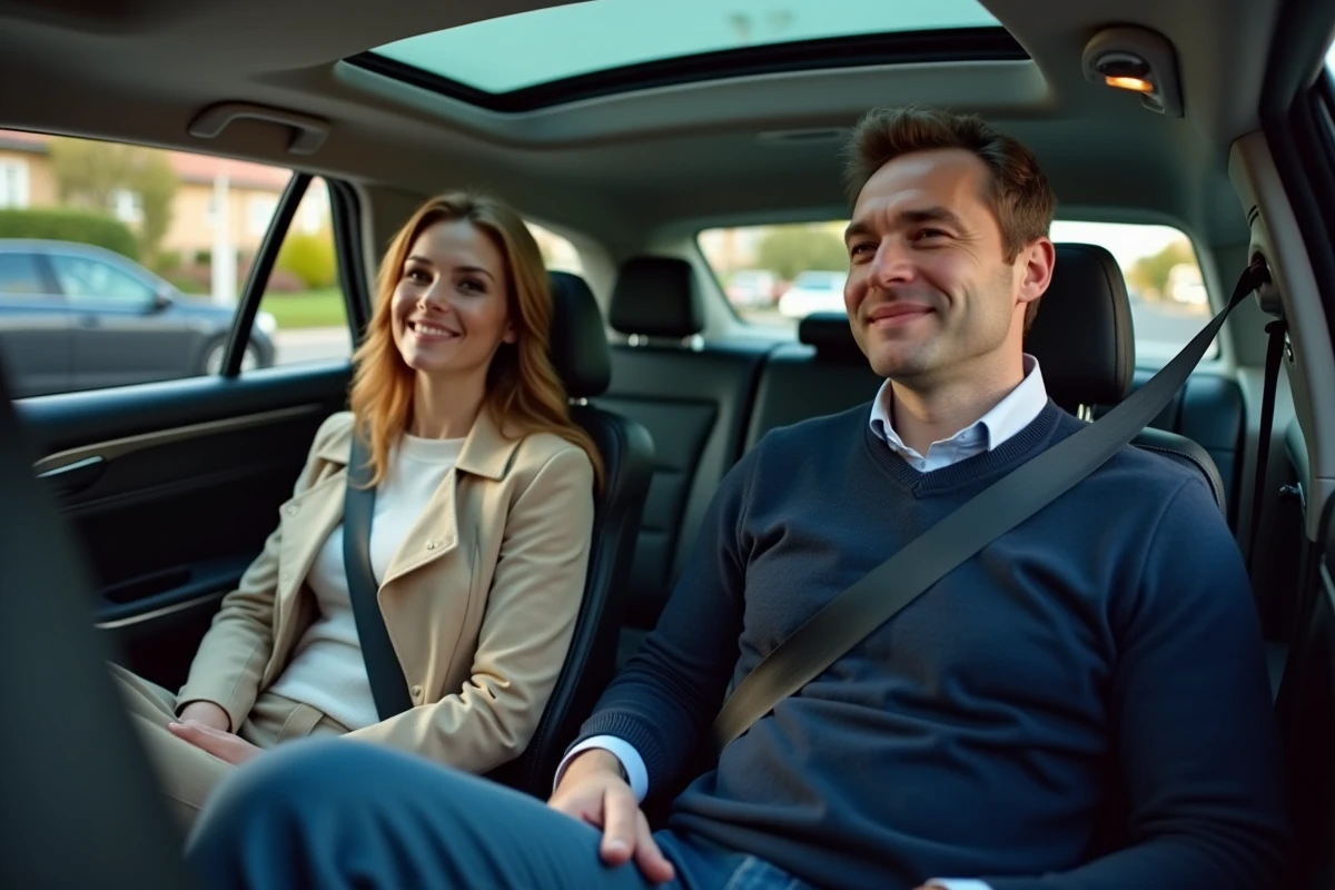 Passagers à l'arrière de la Peugeot 308 montrant l'espace aux jambes et le confort des places arrière