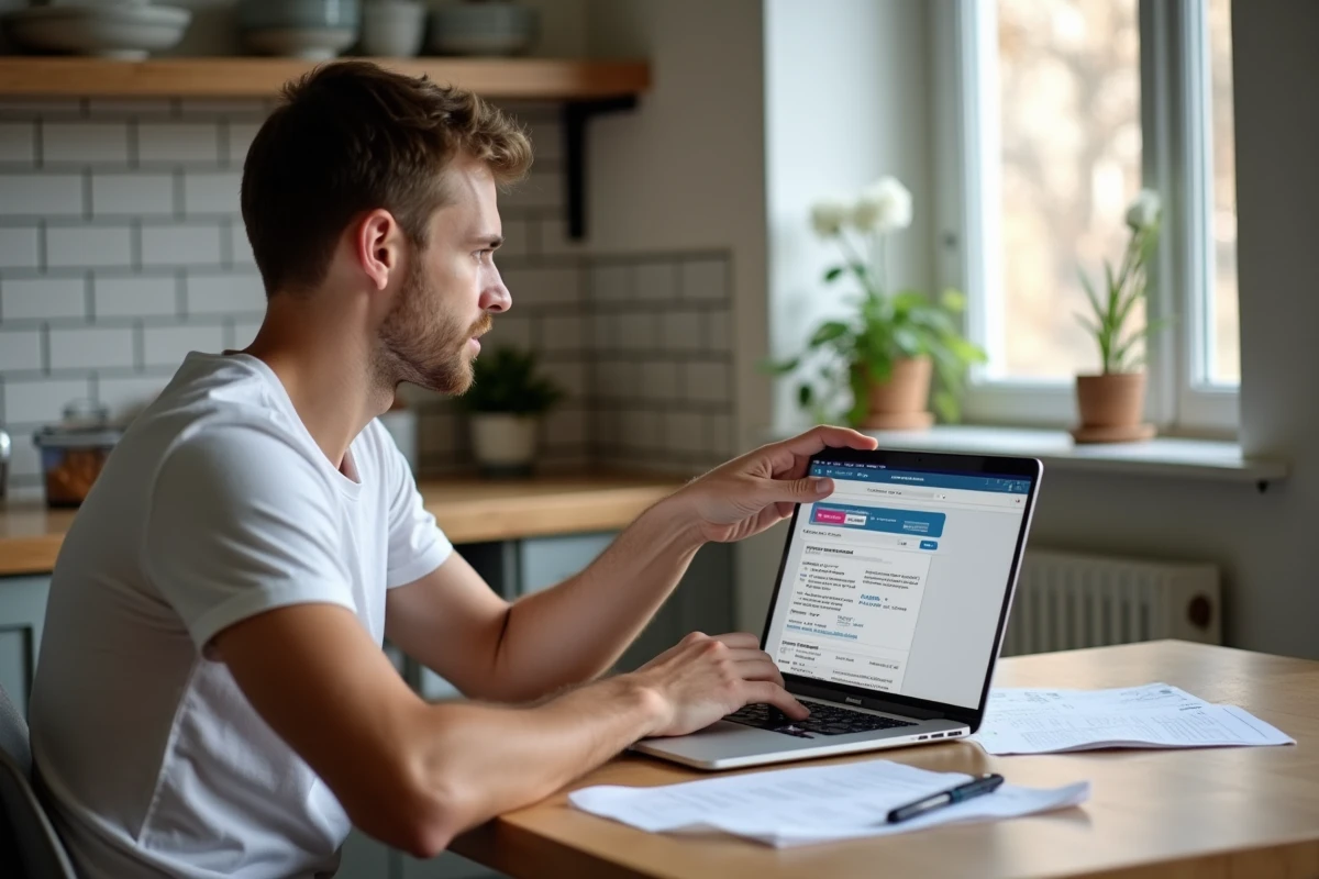 Jeune homme recherchant les coûts et démarches pour refaire son permis de conduire sur internet