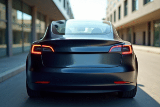 Vue arrière d'une Tesla Model 3 sans essuie-glace arrière