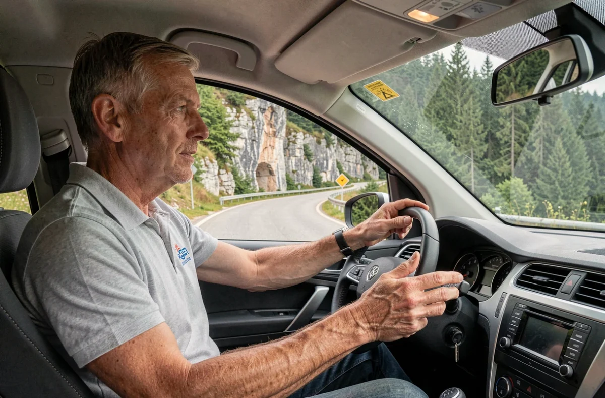 Un moniteur d'auto-école de Top Départ à Maîche expliquant calmement la route à son élève dans un véhicule à double commande