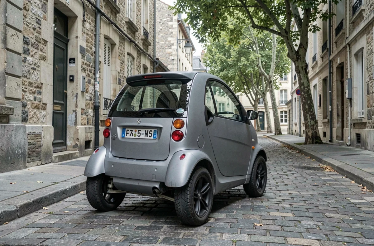 Voiture sans permis garée dans une rue française avec plaque d'immatriculation visible